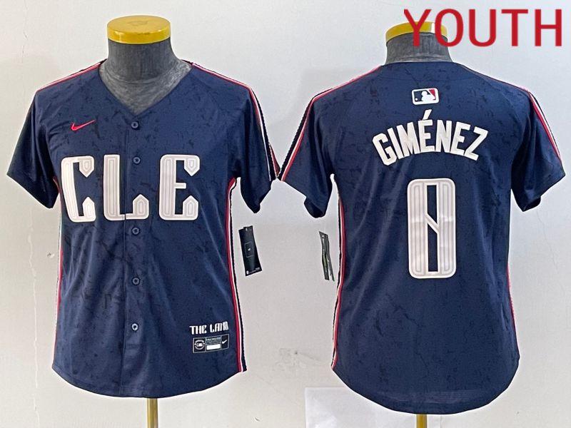 Youth Cleveland Indians #0 Gimenez Blue City Edition Nike 2024 MLB Jersey style 1